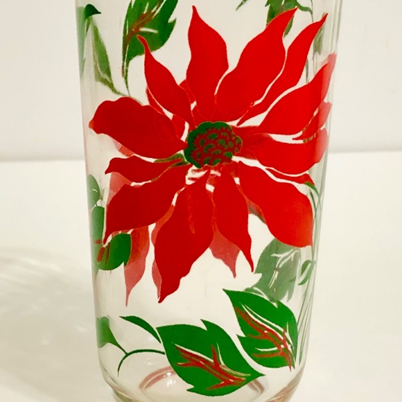 Vintage Hazel Atlas Poinsettia 5” Glass Tumblers Set of 6 - Picture 6 of 7
